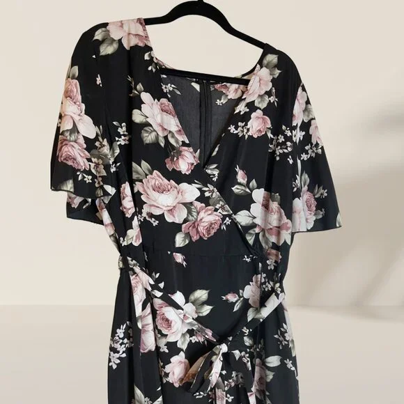 🌸 Milumia Black Floral Wrap Maxi Dress – Women’s 4XL - Picture 3 of 7